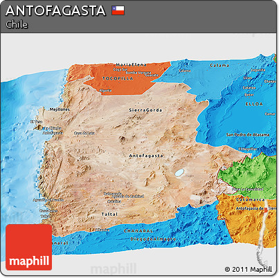 Satellite Panoramic Map of ANTOFAGASTA, political shades outside