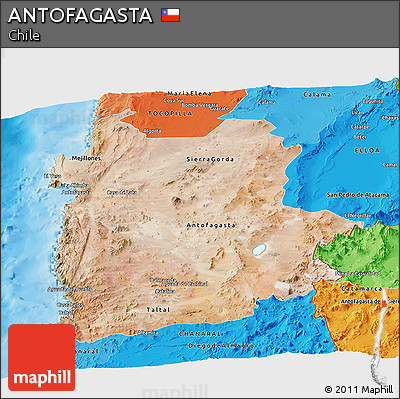 Satellite Panoramic Map of ANTOFAGASTA, political shades outside