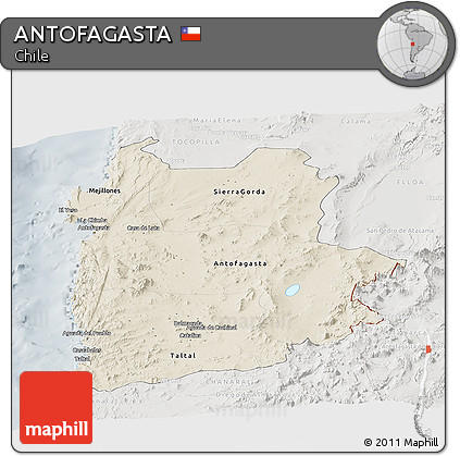 Shaded Relief Panoramic Map of ANTOFAGASTA, lighten, semi-desaturated