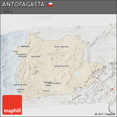 Shaded Relief Panoramic Map of ANTOFAGASTA, lighten, semi-desaturated