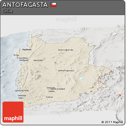 Shaded Relief Panoramic Map of ANTOFAGASTA, lighten, semi-desaturated