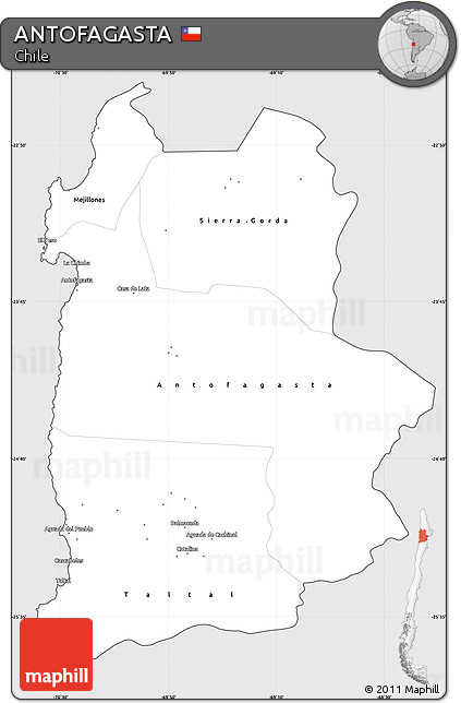 Silver Style Simple Map of ANTOFAGASTA, cropped outside