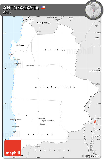 Silver Style Simple Map of ANTOFAGASTA
