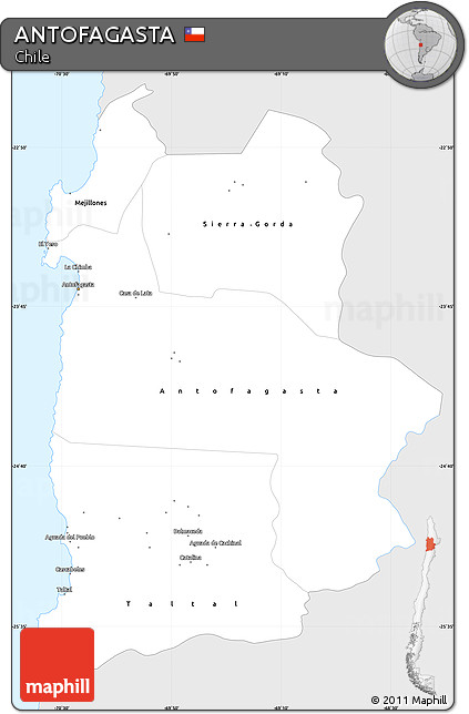 Silver Style Simple Map of ANTOFAGASTA, single color outside