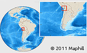 Shaded Relief Location Map of ARICA, within the entire country