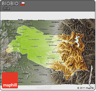 Physical 3D Map of BIOBIO, darken, semi-desaturated