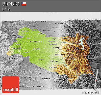 Physical 3D Map of BIOBIO, desaturated