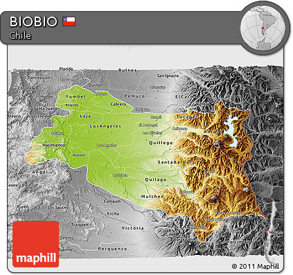 Physical 3D Map of BIOBIO, desaturated
