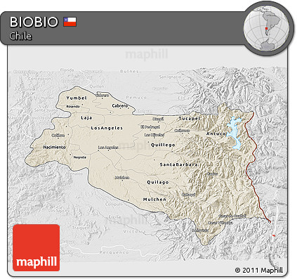 Shaded Relief 3D Map of BIOBIO, lighten, desaturated