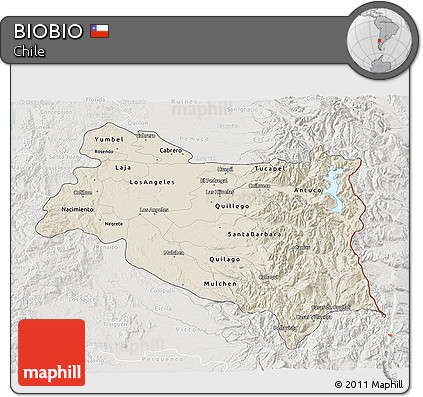 Shaded Relief 3D Map of BIOBIO, lighten, semi-desaturated
