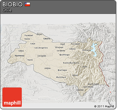 Shaded Relief 3D Map of BIOBIO, lighten, semi-desaturated