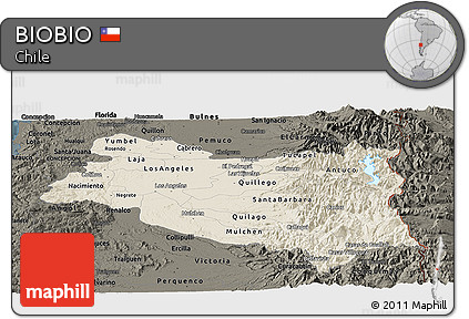 Shaded Relief Panoramic Map of BIOBIO, darken