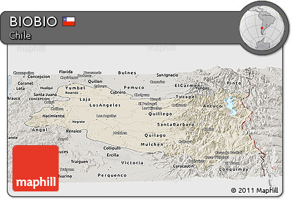 Shaded Relief Panoramic Map of BIOBIO, semi-desaturated