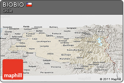 Shaded Relief Panoramic Map of BIOBIO, semi-desaturated