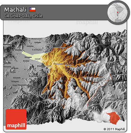 Physical 3D Map of Machali, darken, desaturated