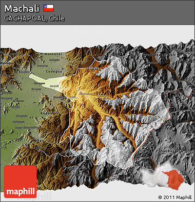 Physical 3D Map of Machali, darken
