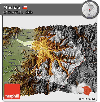 Physical 3D Map of Machali, darken