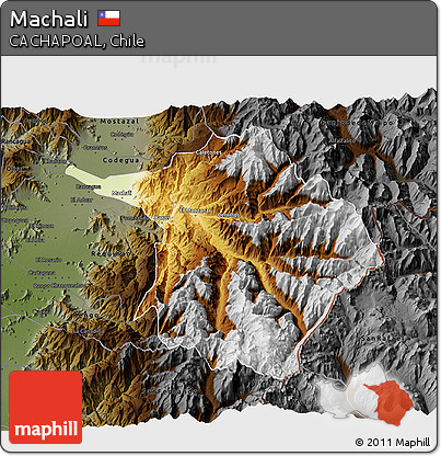 Physical 3D Map of Machali, darken