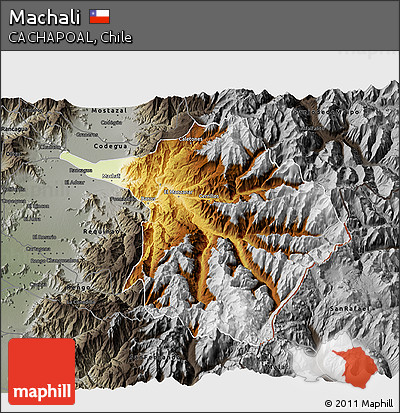 Physical 3D Map of Machali, darken, semi-desaturated