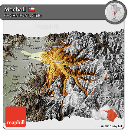 Physical 3D Map of Machali, darken, semi-desaturated