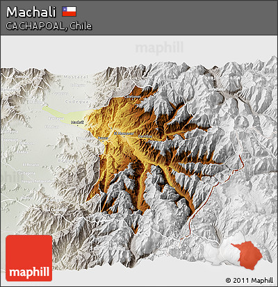 Physical 3D Map of Machali, lighten, semi-desaturated