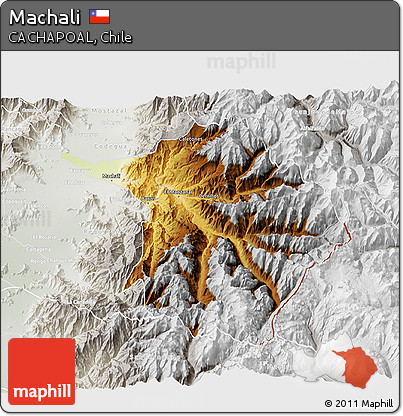 Physical 3D Map of Machali, lighten, semi-desaturated