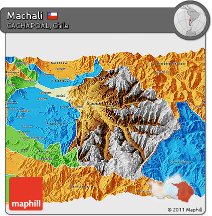 Physical 3D Map of Machali, political outside