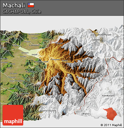 Physical 3D Map of Machali, satellite outside