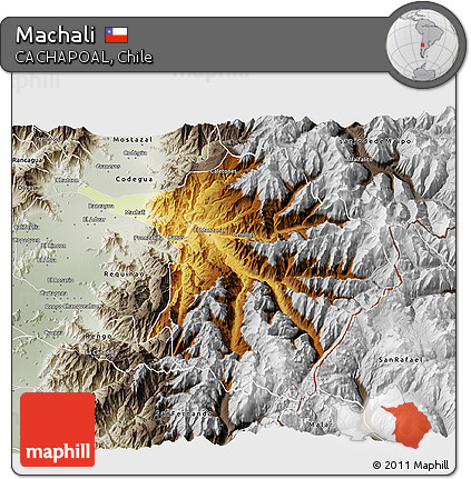 Physical 3D Map of Machali, semi-desaturated