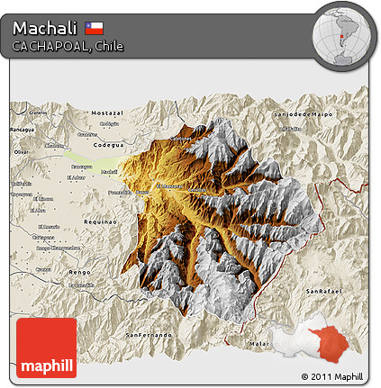 Physical 3D Map of Machali, shaded relief outside