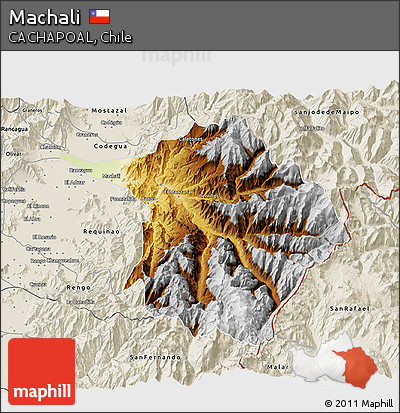 Physical 3D Map of Machali, shaded relief outside