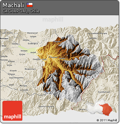 Physical 3D Map of Machali, shaded relief outside