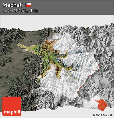 Satellite 3D Map of Machali, darken, semi-desaturated