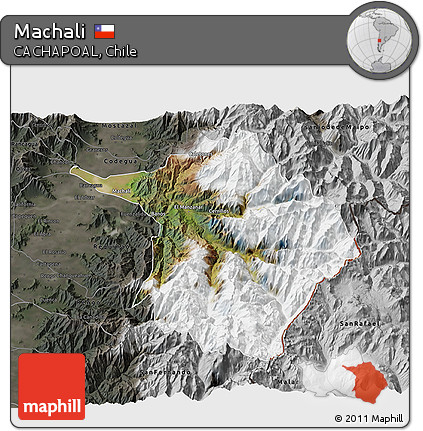 Satellite 3D Map of Machali, darken, semi-desaturated
