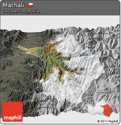 Satellite 3D Map of Machali, darken, semi-desaturated