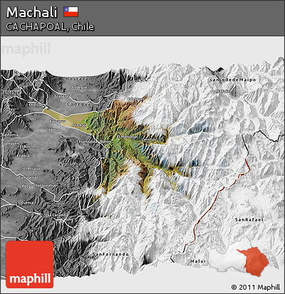 Satellite 3D Map of Machali, desaturated