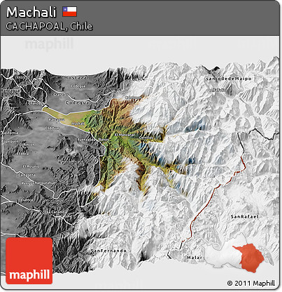 Satellite 3D Map of Machali, desaturated