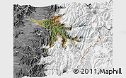 Satellite 3D Map of Machali, desaturated