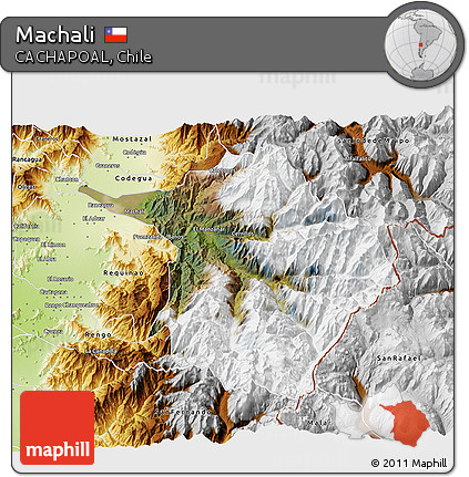Satellite 3D Map of Machali, physical outside