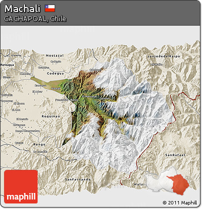 Satellite 3D Map of Machali, shaded relief outside