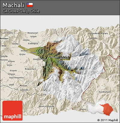 Satellite 3D Map of Machali, shaded relief outside