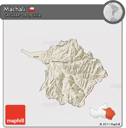 Shaded Relief 3D Map of Machali, cropped outside