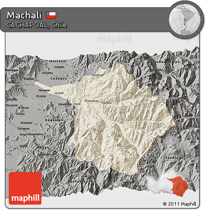 Shaded Relief 3D Map of Machali, darken, semi-desaturated