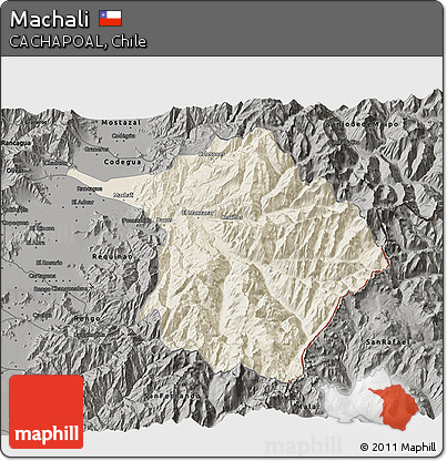 Shaded Relief 3D Map of Machali, darken, semi-desaturated