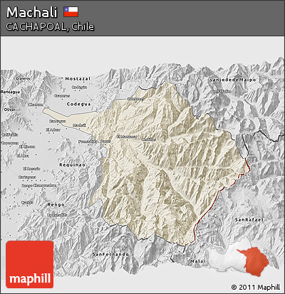 Shaded Relief 3D Map of Machali, desaturated