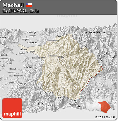 Shaded Relief 3D Map of Machali, desaturated