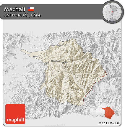 Shaded Relief 3D Map of Machali, lighten, desaturated