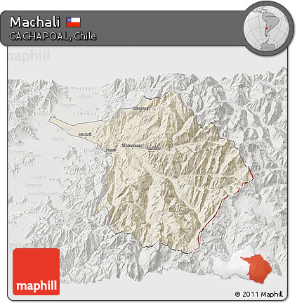 Shaded Relief 3D Map of Machali, lighten, semi-desaturated