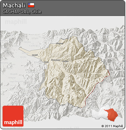 Shaded Relief 3D Map of Machali, lighten, semi-desaturated