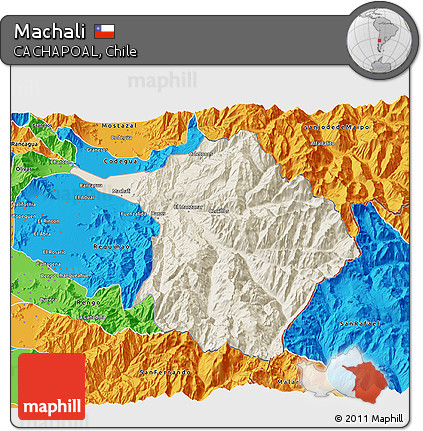 Shaded Relief 3D Map of Machali, political outside